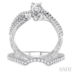 5/8 Ctw Diamond Wedding Set with 1/2 Ctw Round Cut Engagement Ring and 1/8 Ctw Wedding Band in 14K White Gold
