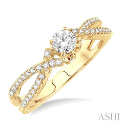 1/2 Ctw Diamond Engagement Ring with 1/4 Ct Round Cut Center Stone in 14K Yellow Gold