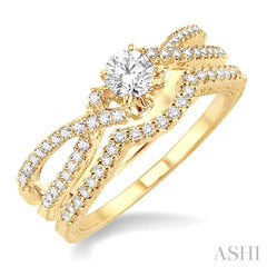 5/8 Ctw Diamond Wedding Set with 1/2 Ctw Round Cut Engagement Ring and 1/8 Ctw Wedding Band in 14K Yellow Gold