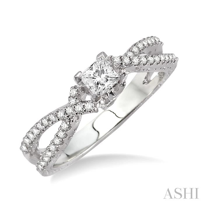 1/2 Ctw Diamond Engagement Ring with 1/4 Ct Princess Cut Center Stone in 14K White Gold