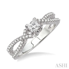 1/2 Ctw Diamond Engagement Ring with 1/4 Ct Princess Cut Center Stone in 14K White Gold