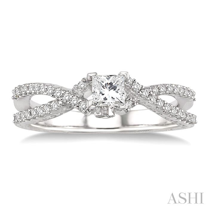 1/2 Ctw Diamond Engagement Ring with 1/4 Ct Princess Cut Center Stone in 14K White Gold