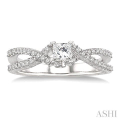 1/2 Ctw Diamond Engagement Ring with 1/4 Ct Princess Cut Center Stone in 14K White Gold