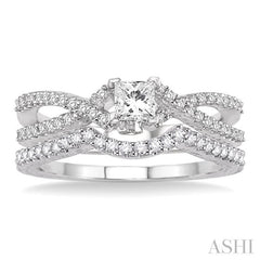 5/8 Ctw Diamond Wedding Set with 1/2 Ctw Princess Cut Engagement Ring and 1/8 Ctw Wedding Band in 14K White Gold