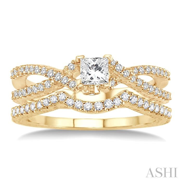 5/8 Ctw Diamond Wedding Set with 1/2 Ctw Princess Cut Engagement Ring and 1/8 Ctw Wedding Band in 14K Yellow Gold