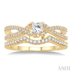 5/8 Ctw Diamond Wedding Set with 1/2 Ctw Princess Cut Engagement Ring and 1/8 Ctw Wedding Band in 14K Yellow Gold