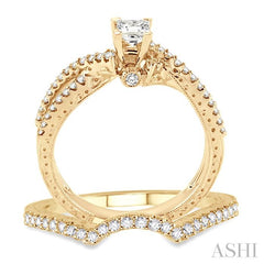 5/8 Ctw Diamond Wedding Set with 1/2 Ctw Princess Cut Engagement Ring and 1/8 Ctw Wedding Band in 14K Yellow Gold