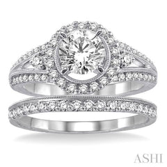 1 1/4 Ctw Diamond Wedding Set with 1 Ctw Round Cut Engagement Ring and 1/4 Ctw Wedding Band in 14K White Gold