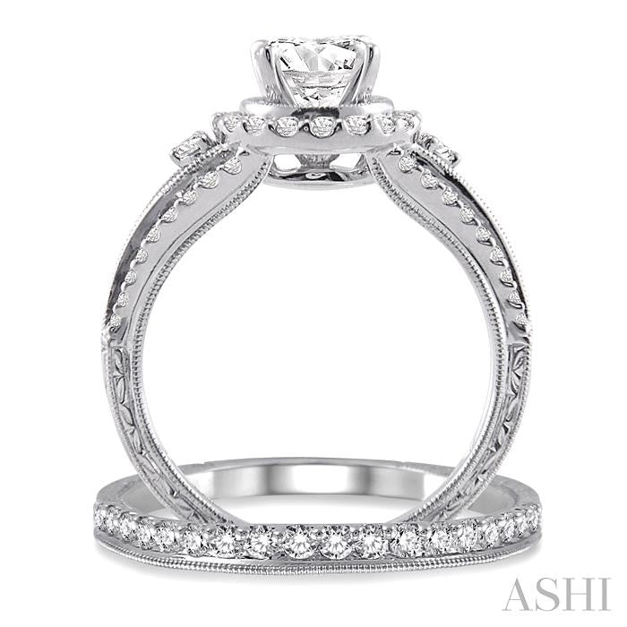1 1/4 Ctw Diamond Wedding Set with 1 Ctw Round Cut Engagement Ring and 1/4 Ctw Wedding Band in 14K White Gold