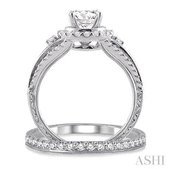 1 1/4 Ctw Diamond Wedding Set with 1 Ctw Round Cut Engagement Ring and 1/4 Ctw Wedding Band in 14K White Gold