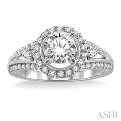 1 Ctw Diamond Engagement Ring with 1/2 Ct Round Cut Center Stone in 14K White Gold