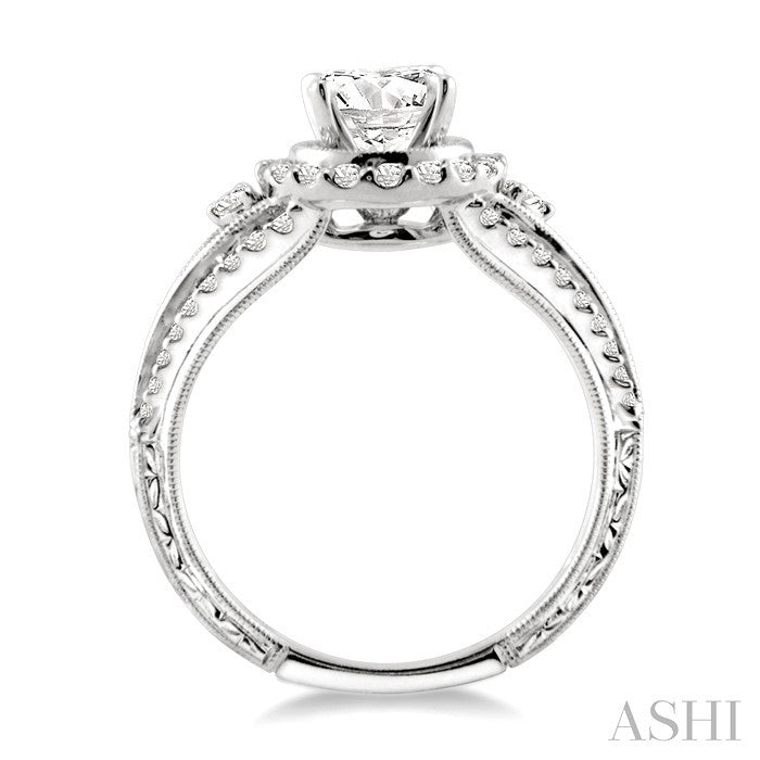 1 Ctw Diamond Engagement Ring with 1/2 Ct Round Cut Center Stone in 14K White Gold