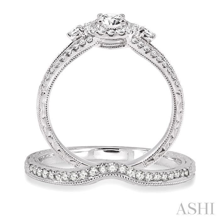 3/4 Ctw Diamond Wedding Set with 5/8 Ctw Round Cut Engagement Ring and 1/6 Ctw Wedding Band in 14K White Gold
