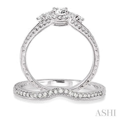 3/4 Ctw Diamond Wedding Set with 5/8 Ctw Round Cut Engagement Ring and 1/6 Ctw Wedding Band in 14K White Gold