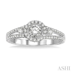 5/8 Ctw Diamond Engagement Ring with 1/5 Ct Round Cut Center Stone in 14K White Gold