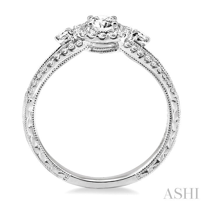 5/8 Ctw Diamond Engagement Ring with 1/5 Ct Round Cut Center Stone in 14K White Gold