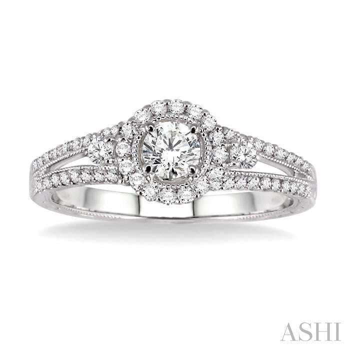 3/8 Ctw Round Cut Diamond Semi-Mount Engagement Ring in 14K White Gold