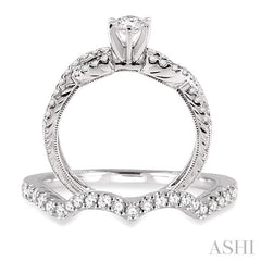 3/4 Ctw Diamond Wedding Set with 5/8 Ctw Round Cut Engagement Ring and 1/5 Ctw Wedding Band in 14K White Gold