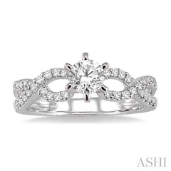 5/8 Ctw Diamond Engagement Ring with 1/3 Ct Round Cut Center Stone in 14K White Gold