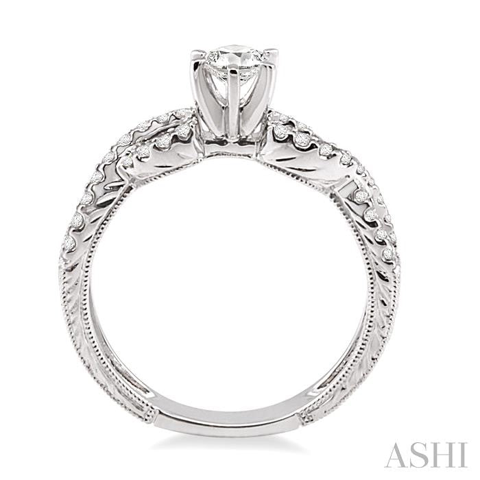 5/8 Ctw Diamond Engagement Ring with 1/3 Ct Round Cut Center Stone in 14K White Gold