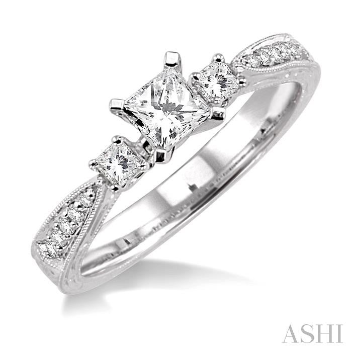 1/2 ctw Diamond Engagement Ring with 1/3 ct Princess Cut Center Stone in 14K White Gold