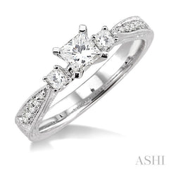 1/2 Ctw Diamond Engagement Ring with 1/3 Ct Princess Cut Center Stone in 14K White Gold