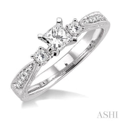 1/2 ctw Diamond Engagement Ring with 1/3 ct Princess Cut Center Stone in 14K White Gold