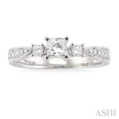 1/2 ctw Diamond Engagement Ring with 1/3 ct Princess Cut Center Stone in 14K White Gold