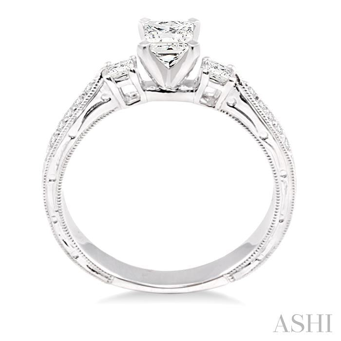 1/2 ctw Diamond Engagement Ring with 1/3 ct Princess Cut Center Stone in 14K White Gold