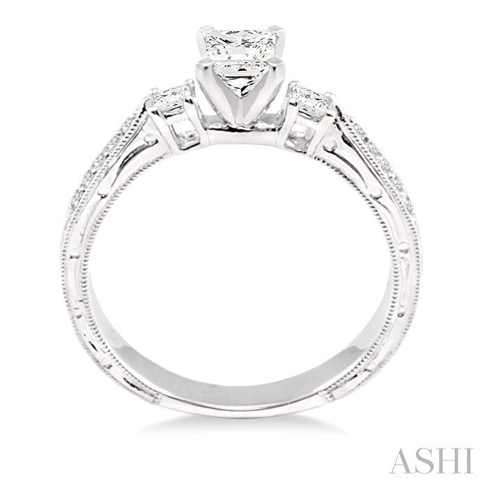 1/2 Ctw Diamond Engagement Ring with 1/3 Ct Princess Cut Center Stone in 14K White Gold