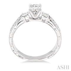 1/2 Ctw Diamond Engagement Ring with 1/3 Ct Princess Cut Center Stone in 14K White Gold