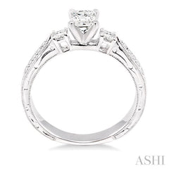 1/2 ctw Diamond Engagement Ring with 1/3 ct Princess Cut Center Stone in 14K White Gold