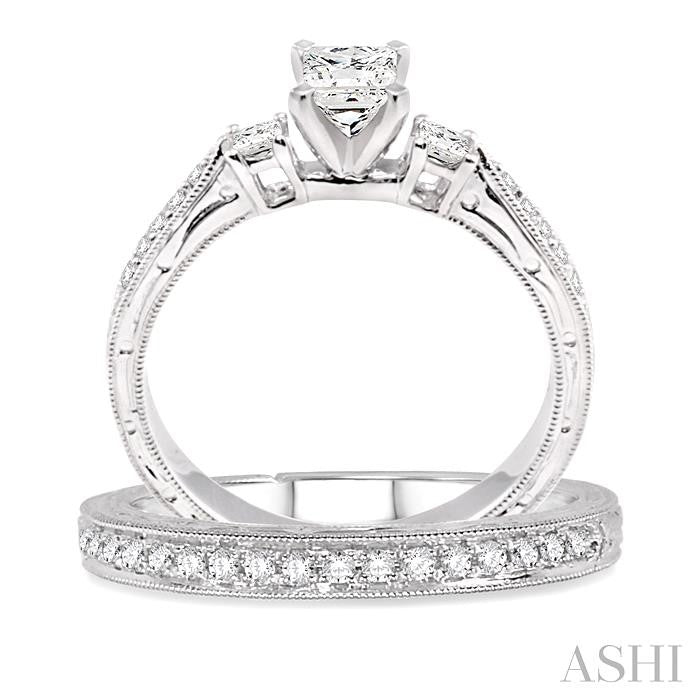 5/8 Ctw Diamond Wedding Set with 1/2 Ctw Princess Cut Engagement Ring and 1/8 Ctw Wedding Band in 14K White Gold