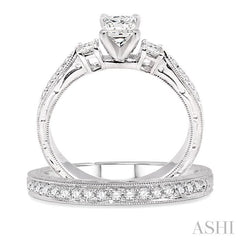 5/8 ctw Diamond Wedding Set with 1/2 ctw Princess Cut Engagement Ring and 1/8 ctw Wedding Band in 14K White Gold