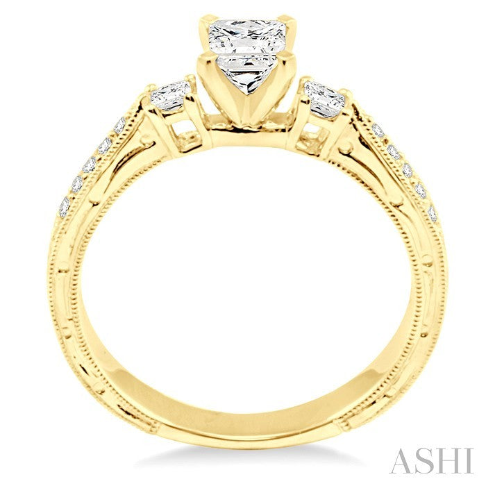 1/2 Ctw Diamond Engagement Ring with 1/3 Ct Princess Cut Center Stone in 14K Yellow Gold