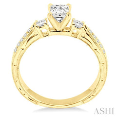 1/2 Ctw Diamond Engagement Ring with 1/3 Ct Princess Cut Center Stone in 14K Yellow Gold