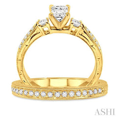 5/8 ctw Diamond Wedding Set with 1/2 ctw Princess Cut Engagement Ring and 1/8 ctw Wedding Band in 14K Yellow Gold