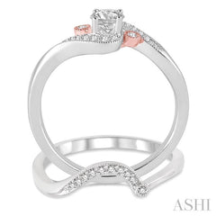 1/3 Ctw Diamond Wedding Set with 1/4 Ctw Round Cut Engagement Ring and 1/20 Ctw Wedding Band in 14K White and Rose Gold