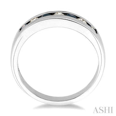 2.5 MM Round Cut Sapphire and 1/5 Ctw Channel Set Round Cut Diamond Band in 14K White Gold