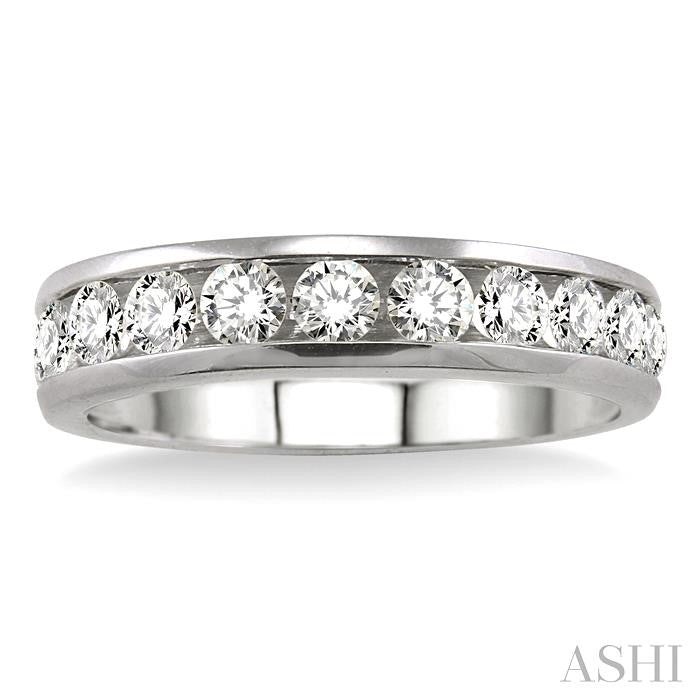 1 Ctw Round Cut Diamond Wedding Band in 14K White Gold