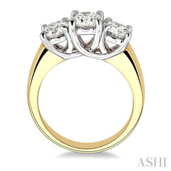1 1/2 Ctw Three Stone Round Cut Diamond Ring in 14K Yellow and White Gold