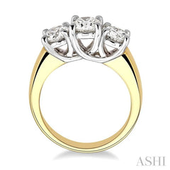 2 Ctw Three Stone Round Cut Diamond Ring in 14K Yellow and White Gold