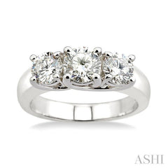 2 Ctw Three Stone Round Cut Diamond Ring in 14K White Gold