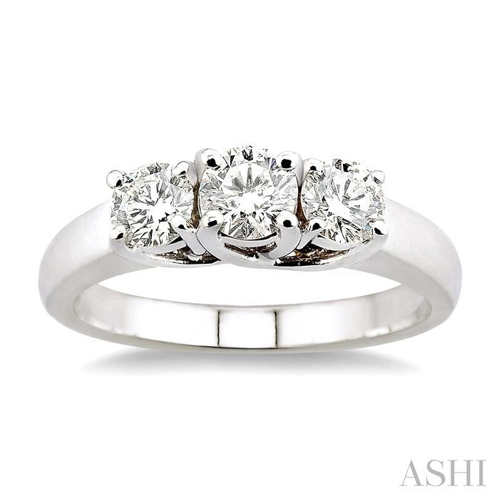1 Ctw Three Stone Round Cut Diamond Ring in 14K White Gold