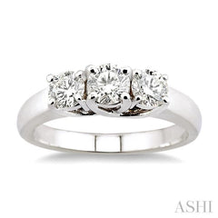 1 Ctw Three Stone Round Cut Diamond Ring in 14K White Gold