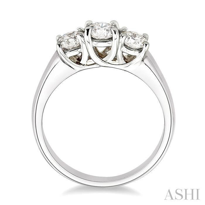 1 Ctw Three Stone Round Cut Diamond Ring in 14K White Gold