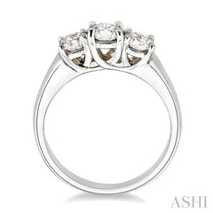 1 Ctw Three Stone Round Cut Diamond Ring in 14K White Gold