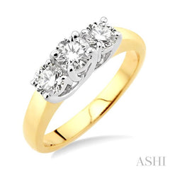 1 Ctw Three Stone Round Cut Diamond Ring in 14K Yellow and White Gold