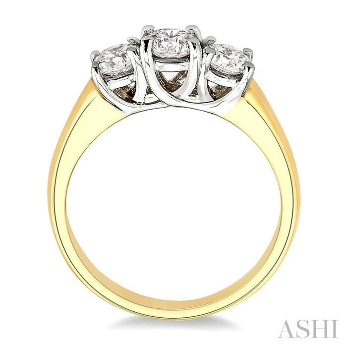 1 Ctw Three Stone Round Cut Diamond Ring in 14K Yellow and White Gold