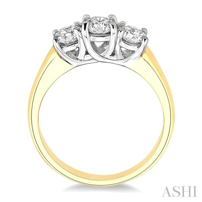 1 Ctw Three Stone Round Cut Diamond Ring in 14K Yellow and White Gold